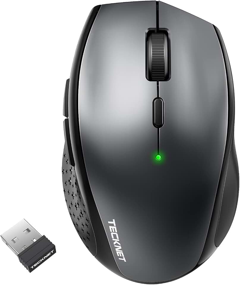 TECKNET Maus Kabellos, Bluetooth Maus 3200 DPI (Tri-Mode: BT 5.0/3.0+2.4G), Ergonomisches Tragbare Funkmaus mit USB-Dongle, Können DREI Geräte Gleichzeitig für PC Computer, Windows, Mac OS, Android