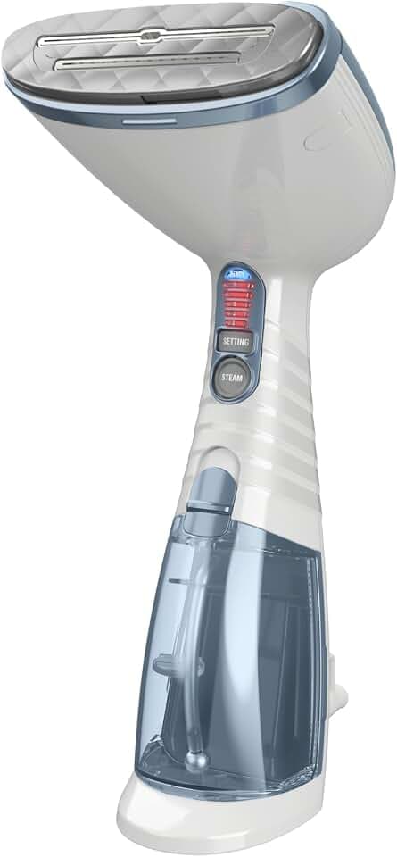 Conair Handheld Steamer for Clothes & Upholstery, 3 Attachments, White/Blue