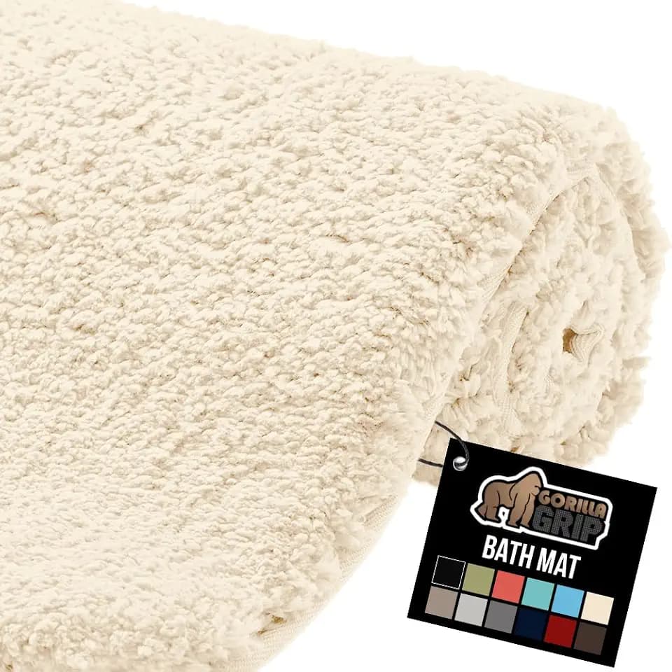 GORILLA GRIP Bathroom Rugs, Absorbent Thick Plush Bath Mat, 30x20, Ivory