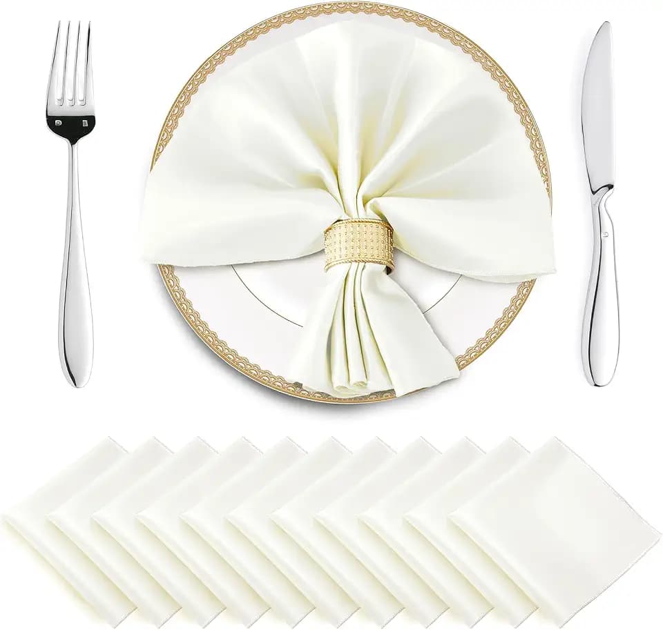 Horbaunal 16 Pack Ivory Satin Napkins 17 x 17 Inch
