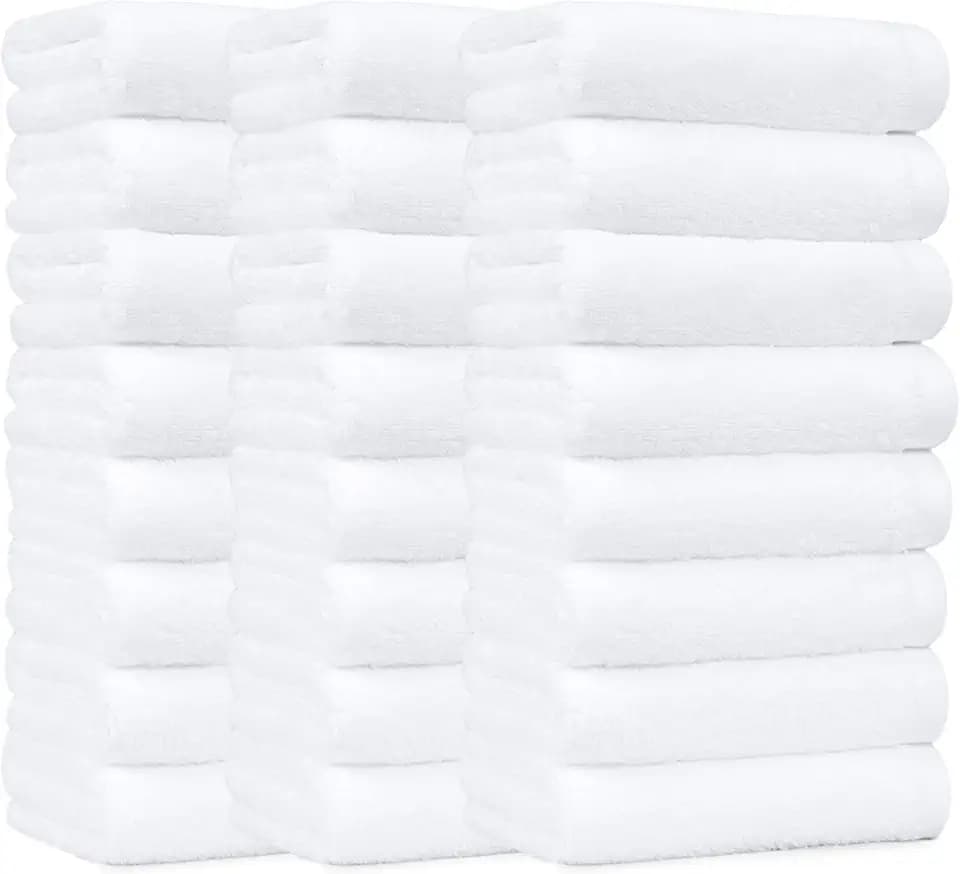 Amazon Basics Soft and Thick Cotton Hand Towels for Gym, Quick Drying, 16 x 26 in, White, 24-Pack