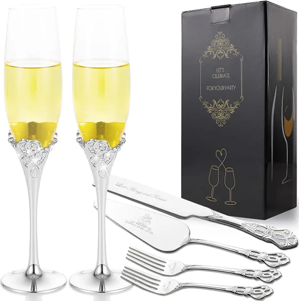 Wedding Cake Cutting Set and Mr and Mrs Champagne Flutes