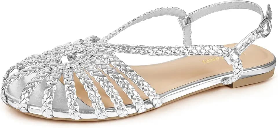 PIZZ ANNU Women's Sophia Braided Flat Sandals Comfortable Memory Foam Walking Shoes Summer Gladiator Slingback Ankle Strap Strappy Sandals