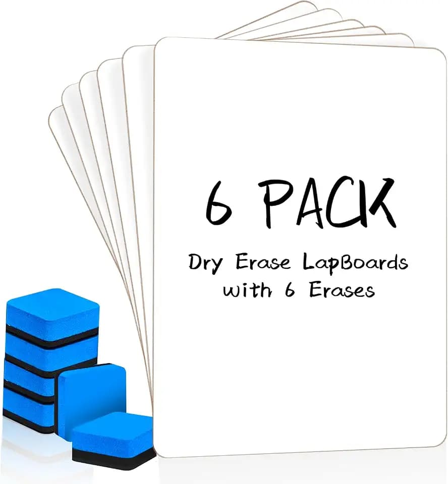 PANDRI 6 Pack Double Sided Dry Erase Boards with 6 Erasers, 12.5 x 9 Inch