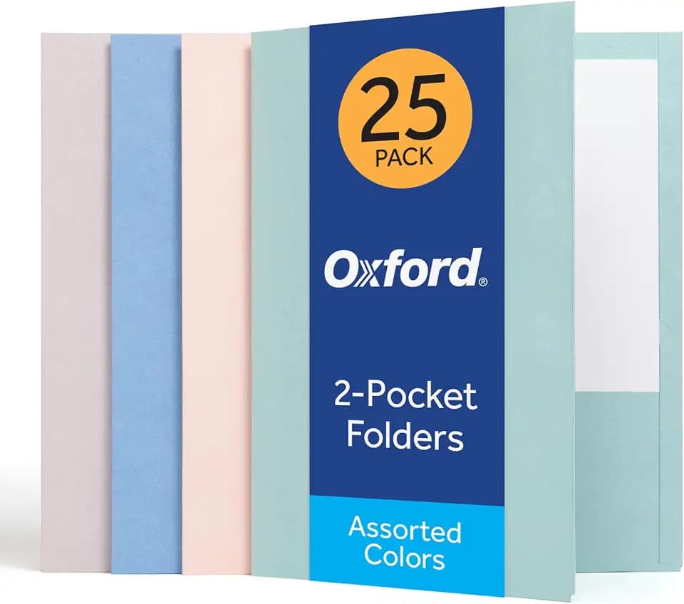 Oxford 2 Pocket Folders, 25 Pack, Calming Colors, School Value Pack