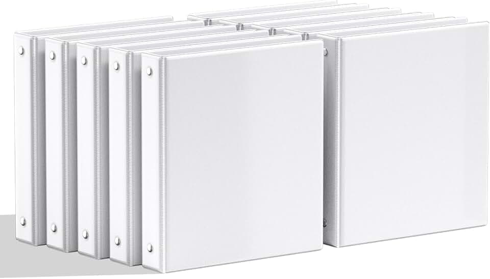 SUNEE 1 Inch Binders 3 Ring 10 Pack Bulk, PVC-Free Clear View 1" Binders (Fits 8.5x11 Inches) for School, Office & Home Use, White