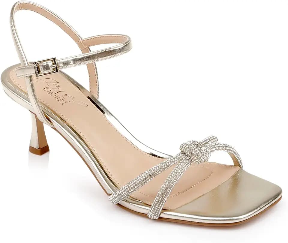Jewel Badgley Mischka Maci Metallic Sandal with Rhinestone Knot Detail