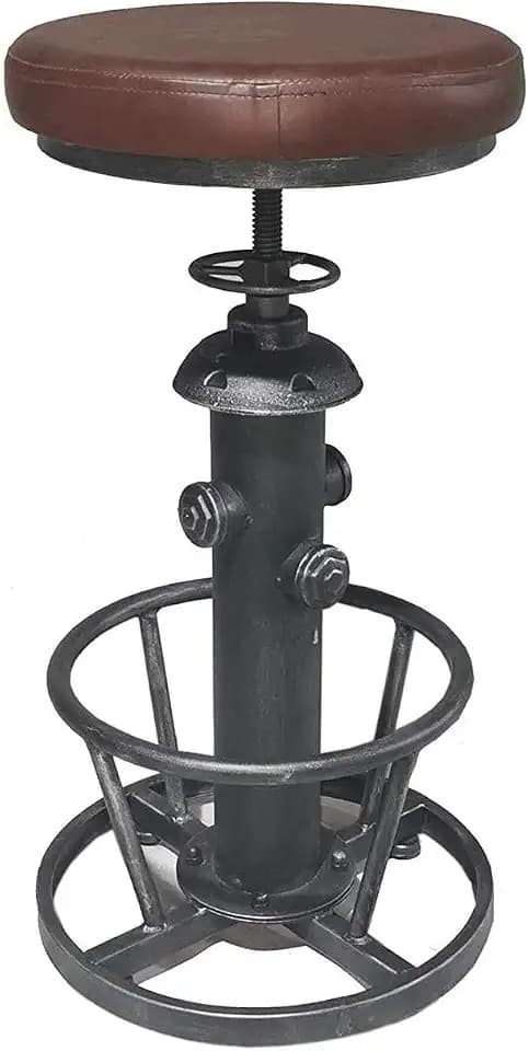 Topower Industrial Vintage Adjustable Bar Stool, Brown PU Leather Padded Seat, Fire Hydrant Bar Stool Design for Home Bar Cafe Workshop