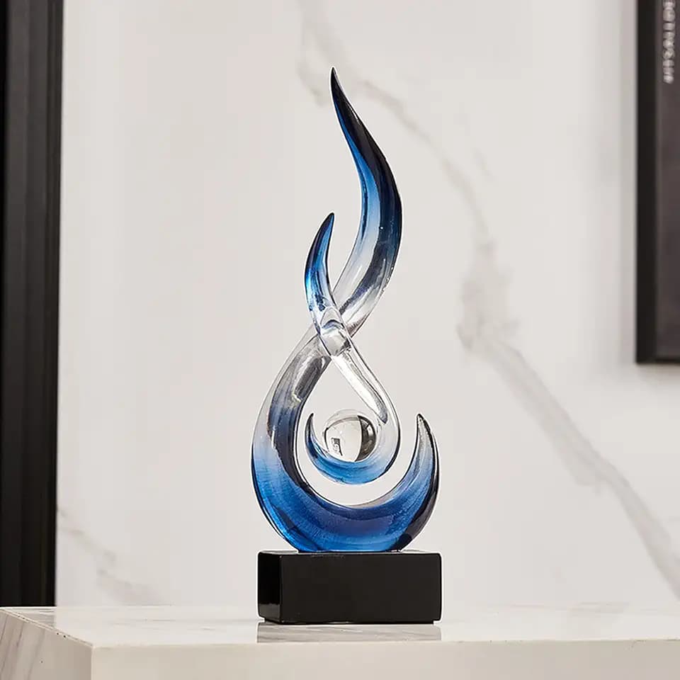 FJS Blue Abstract Flame Sculpture for Living Room Coffee Table Decor