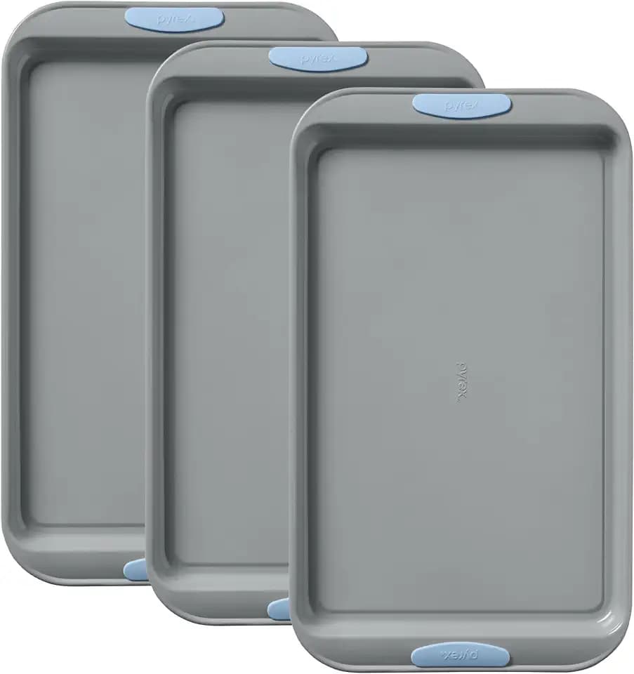 Pyrex 3-Piece Metal Cookie Sheet Bakeware Set, Cerulean