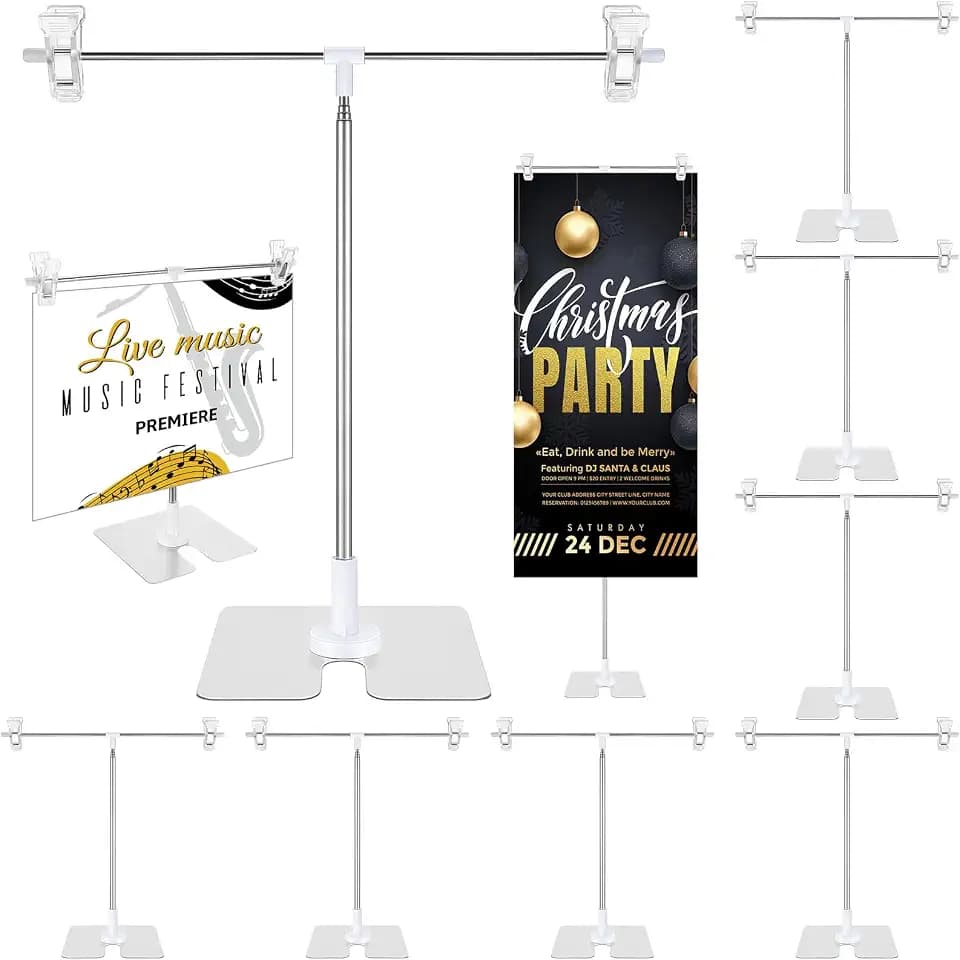 Dunzy 2 Pack Adjustable Table Top Banner Stand Metal Poster,Silver White