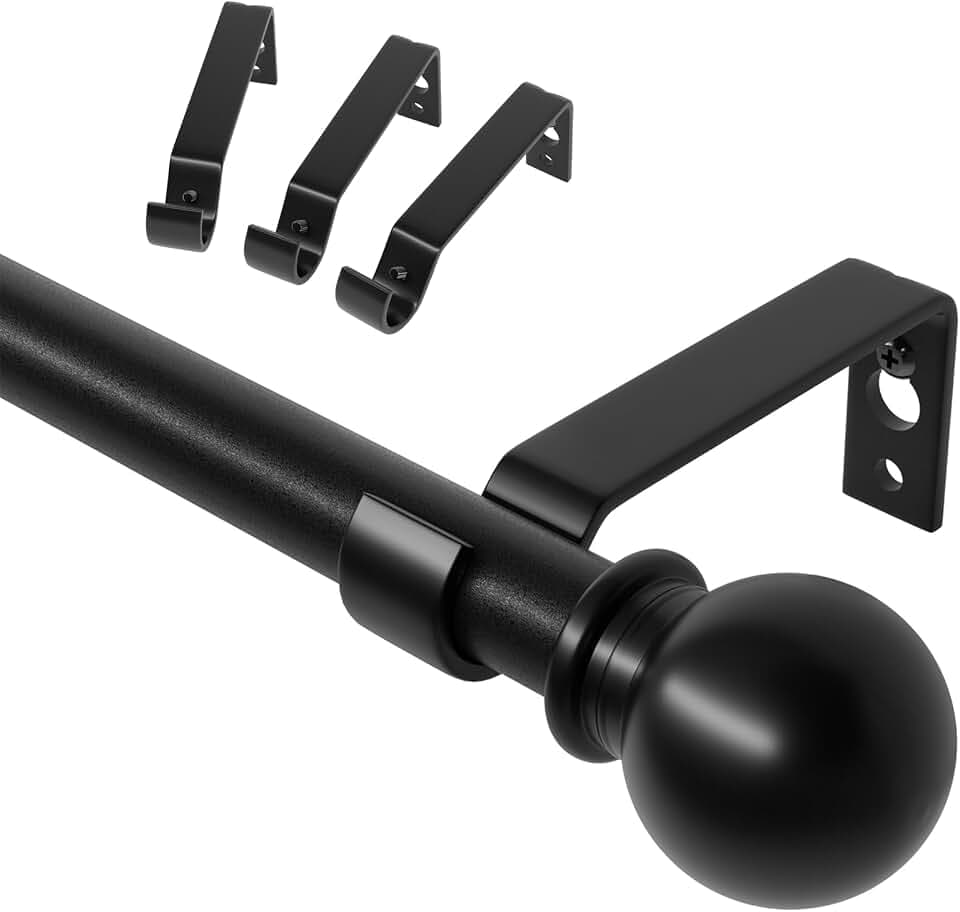 Black Curtain Rods for Windows 66 to 120, Long Curtain Rod for Outdoor Patio, Sliding Door, Adjustable Heavy Duty Drapery Rod Set Easy Install, Decorative 5/8 Diameter Drape Pole 10 ft Width