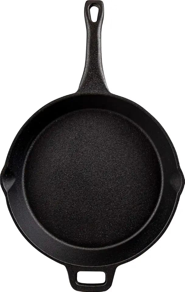 Coghlan's Cast Iron Skillet – 10-Inch Pre-Seasoned Frying Pan with Dual Pour Spouts & Helper Handle for Campfire Cooking, Stove, Grill, or Oven – Durable Outdoor Cookware