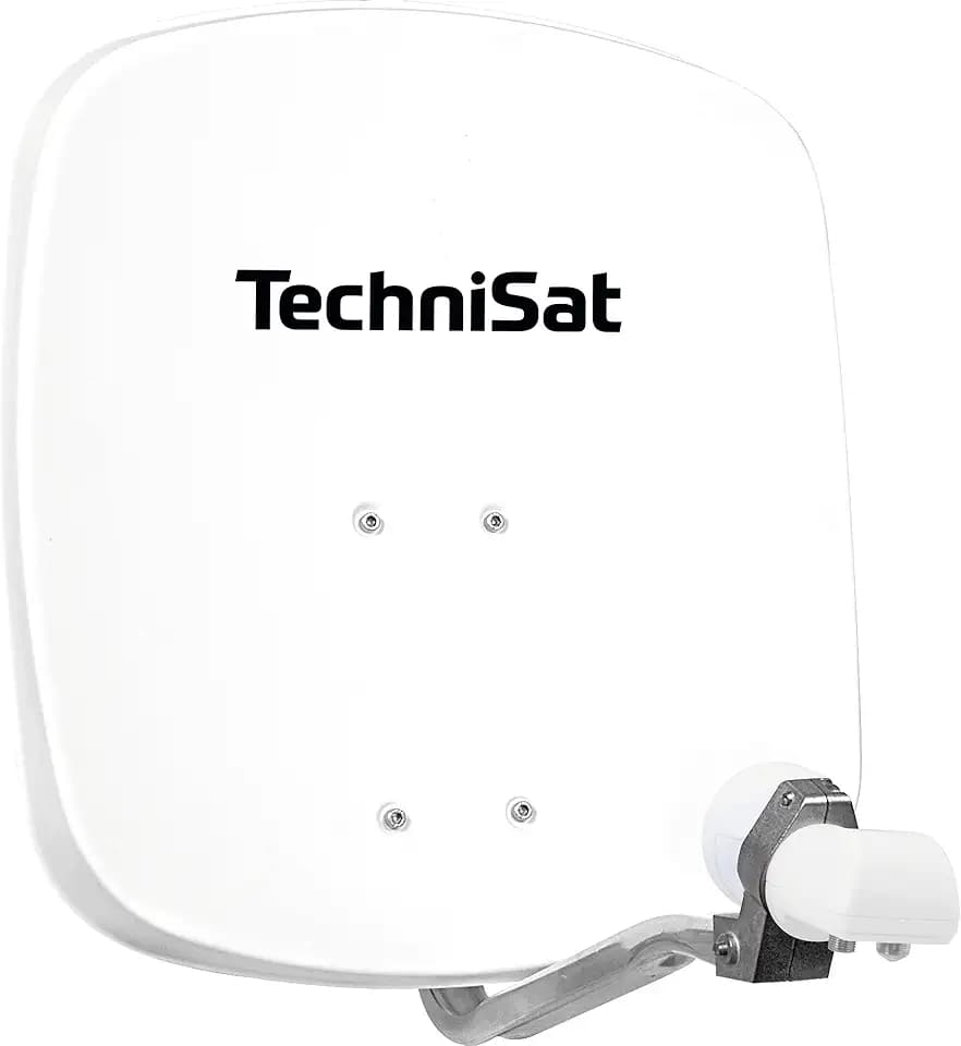 TechniSat DIGIDISH 45 – Satelliten-Schüssel für 2 Teilnehmer (45 cm kleine Sat Anlage - Komplettset mit Wandhalterung und Universal Twin-LNB) weiß