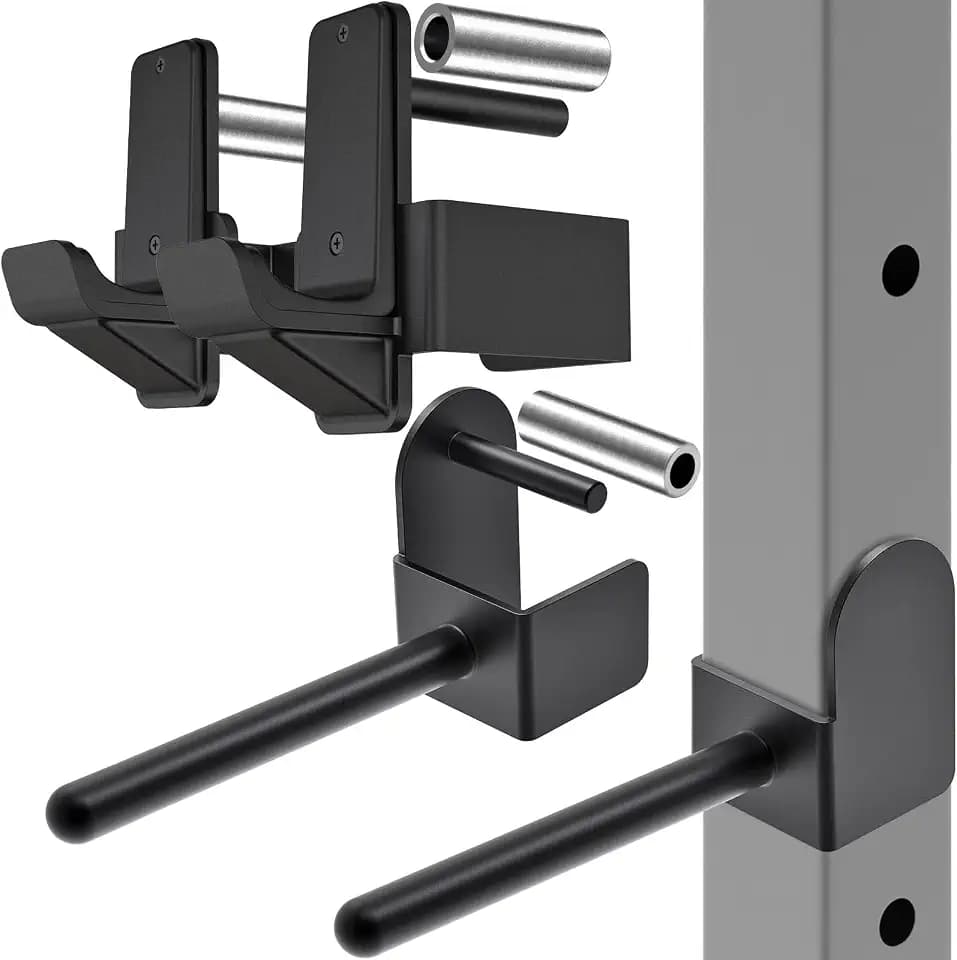 Kipika J-Hooks for Squat/Power Rack, Weight Plate Holder Set for 2" x 2" or 3" x 3" Power Rack, Heavy Duty J-Cups Barbell Holder & Weight Storage