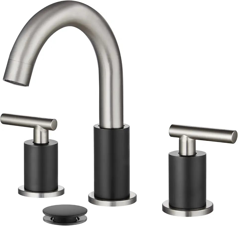 gotonovo 8 Inch Widespread 3 Hole Bathroom Sink Faucet Black&Brushed Nickel