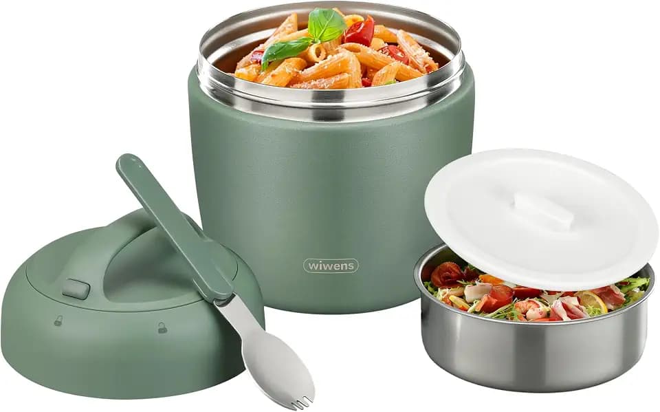 wiwens Thermo Food Jar for Hot Food 32OZ Soup Thermo Lunch Containers Wide Mouth Vacuum Insulated Stainless Steel Leakproof Bento Box with Spoon