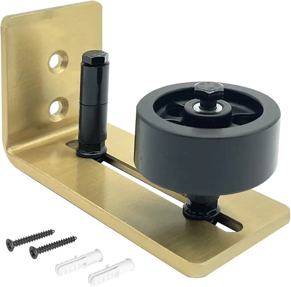 Rio Salto Metal Gold Barn Door Floor Guide Hardware, Barn Door Roller Track Stay Guide for Sliding Adjustable Roller Wall Installation Wall Mount - Light Gold