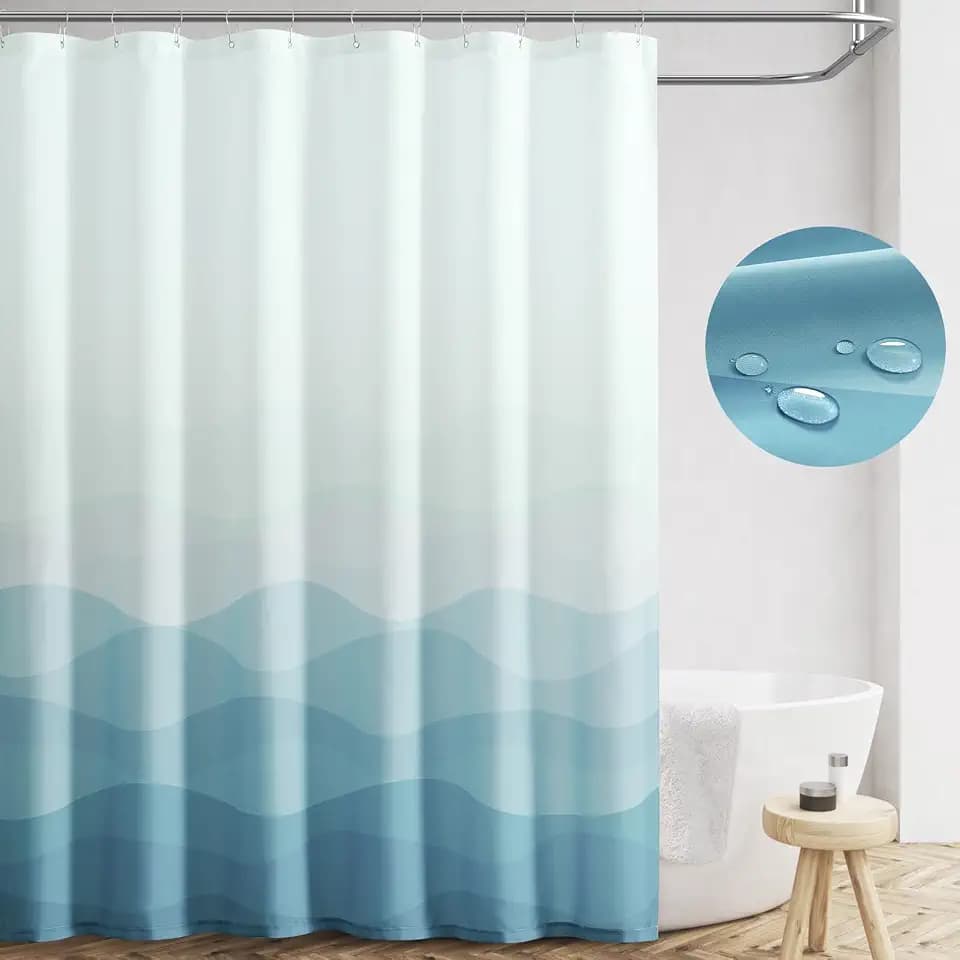 jinchan Ombre Light Blue Shower Curtain for Bathroom 12 Metal Hooks 70"x72"