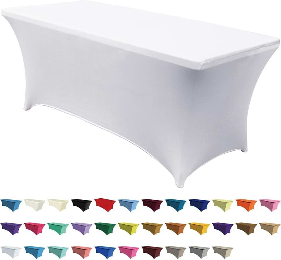 ABCCANOPY 6FT Spandex Table Cover, Stretch Fitted Tablecloth, Crisp-White