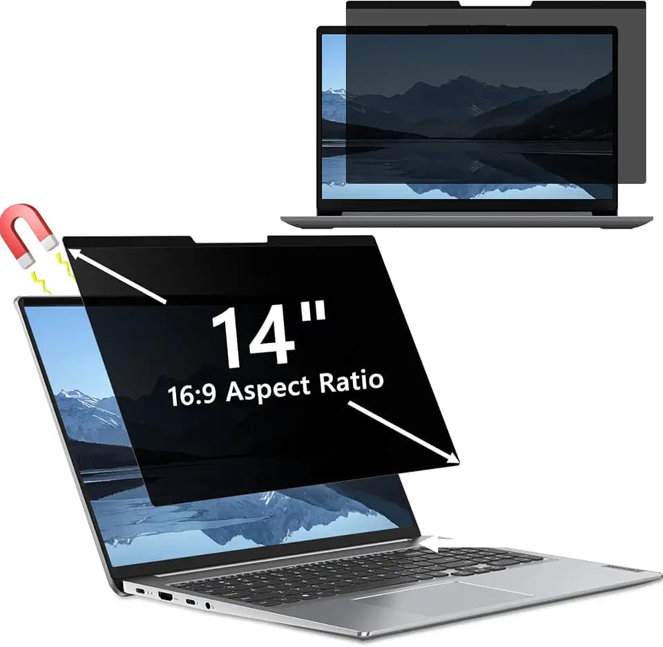 Magnetischer Laptop Sichtschutz für 14 Zoll 16:9Seitenverhältnis, Anti-Fingerabdruck, Abnehmbarer Anti Blaulicht Blendschutz Blickschutzfolie für Hp/Dell/Acer/Lenovo/ThinkPad/Asus