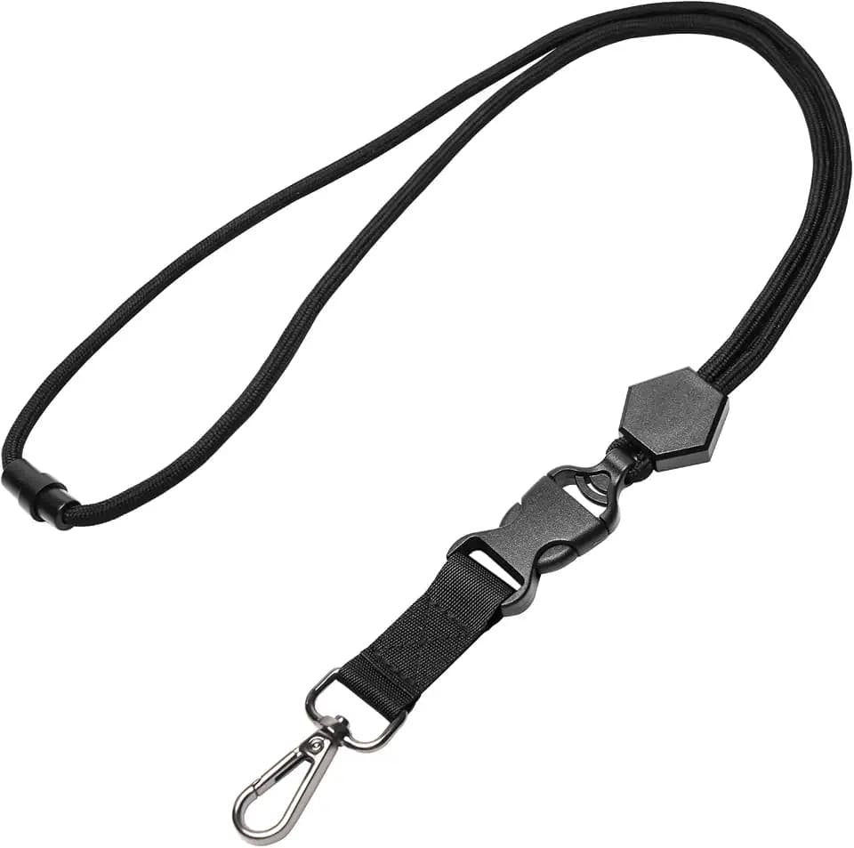 HZMM Breakaway Neck Lanyard for ID Badges - Durable Heavy-Duty Round Cord with Safety Breakaway and Detachable Buckle, Adjustable Black Key Lanyard with Metal Hook for ID Card and Keys