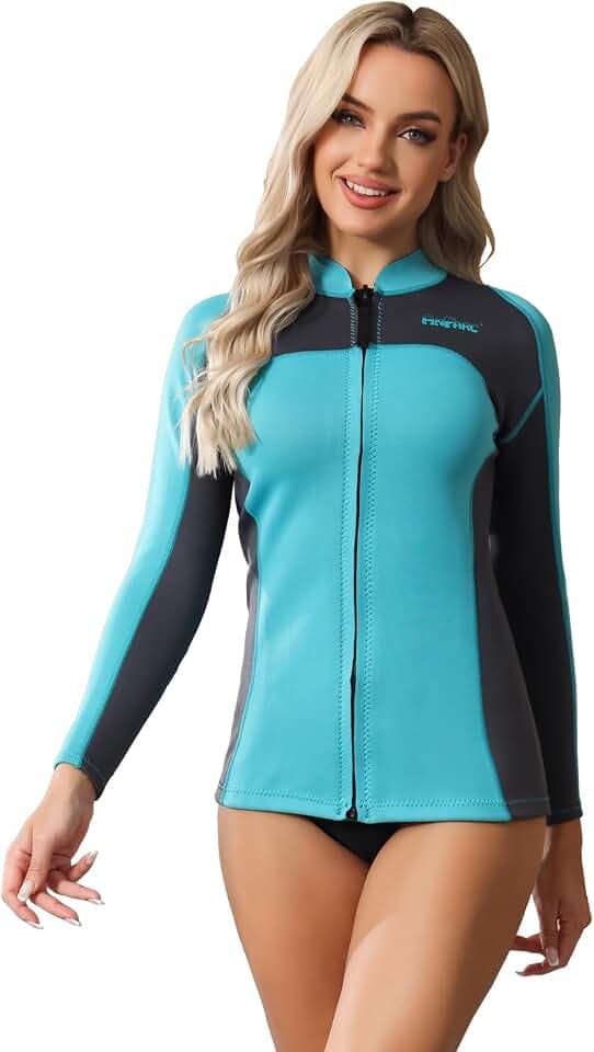 Wetsuit Women Top Jacket Neoprene Wet Suit for Women Cold Water Swimming Jacket Long Sleeve Dive Scuba Wet Suit Shirt Front Zip Wetsuits Shirts Vest for Spearfishing,Snorkeling,Surfing