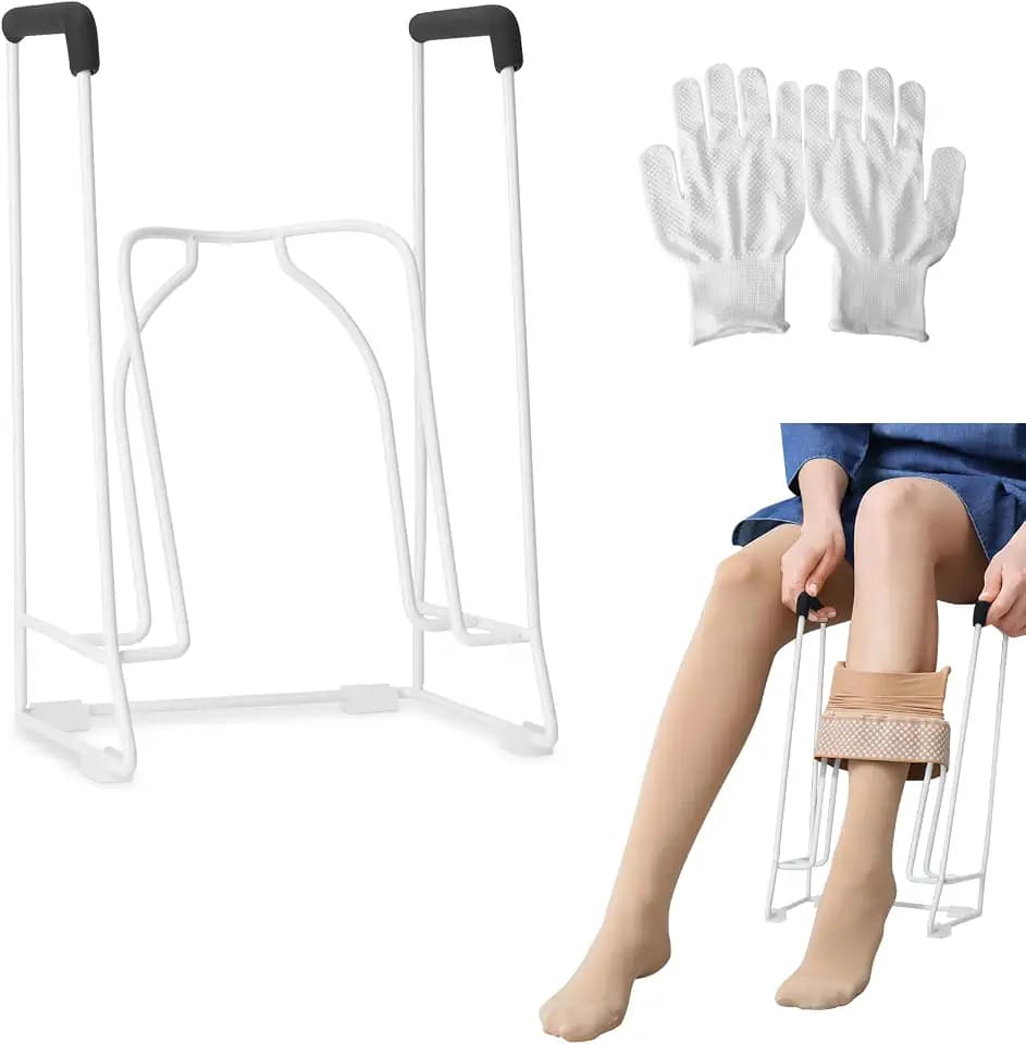 Glosaie Anziehhilfe für Kompressionsstrümpfe, Sockenanziehhilfe, große | Für große Waden 18"(46 cm)–20"(50 cm) Umfang, Ideal für Senioren oder nach Operationen zur Erhaltung der Unabhängigkeit, Weiß