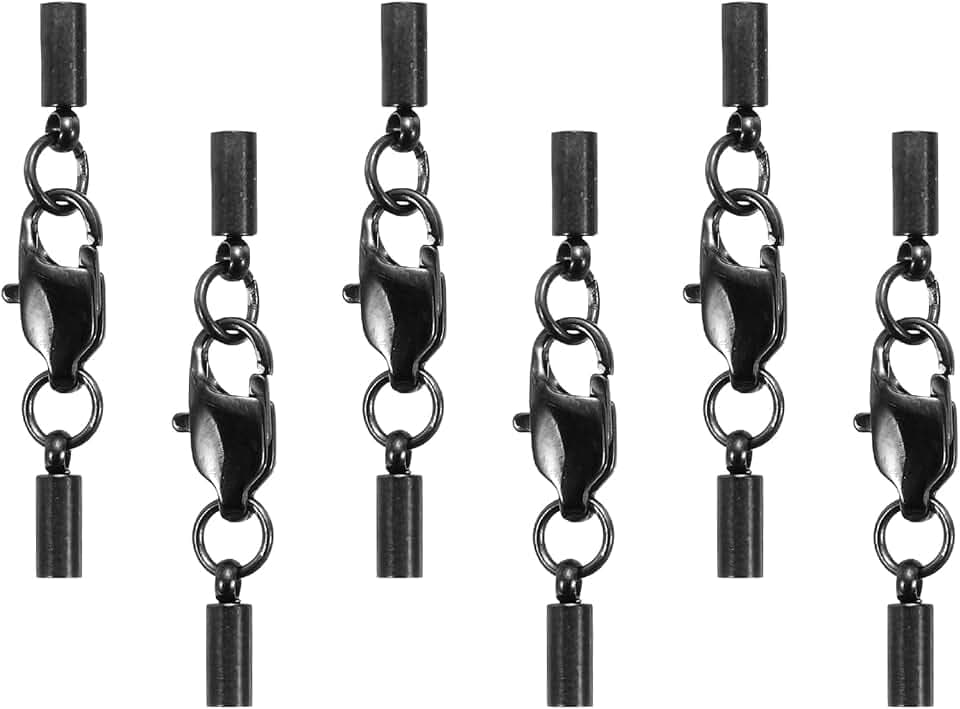 HARFINGTON 6Pcs Lobster Claw Clasp with Cord End Caps, 2mm ID Stainless Steel Necklace Cord Ends, Leather Fold Over Clasp Connector for Bracelet DIY Crafting Jewelry Making, Black(Style 1)