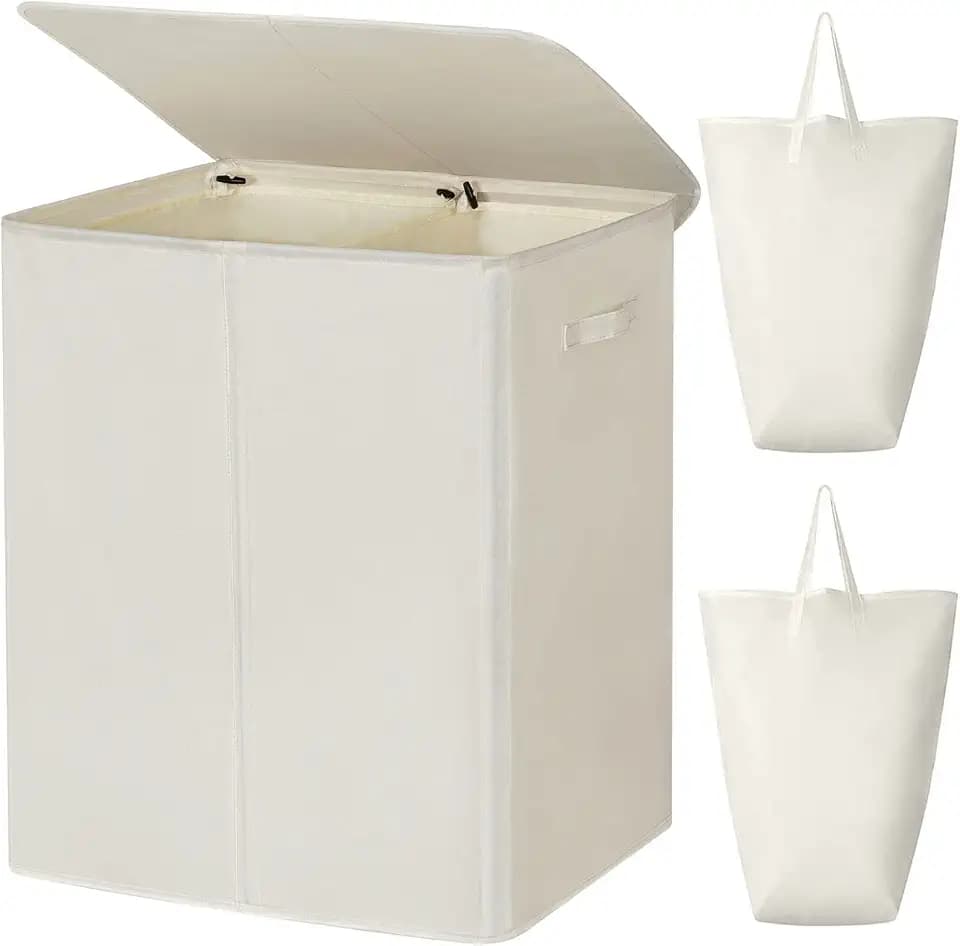 WOWLIVE 154L Double Laundry Hamper 2 Section with Lid and Removable Bags