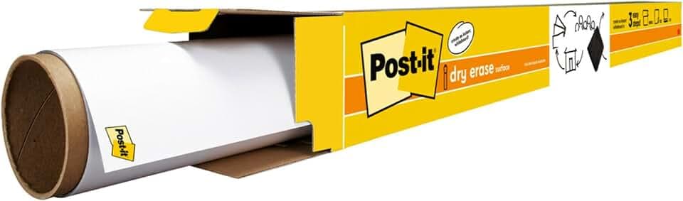 Post-it Dry Erase Whiteboard Film Surface for Walls, Doors, Tables, Chalkboards, Whiteboards, and More, Removable, Stain-Proof, Easy Installation, 6 ft x 4 ft Roll (DEF6X4)