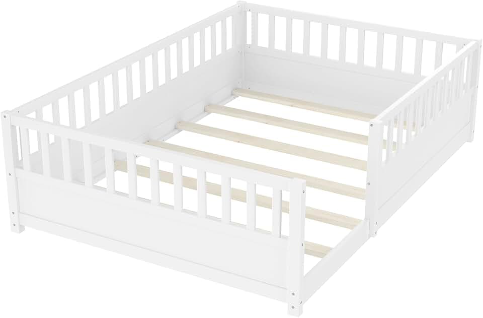 Bellemave Full Size Montessori Floor Bed with High Rails,