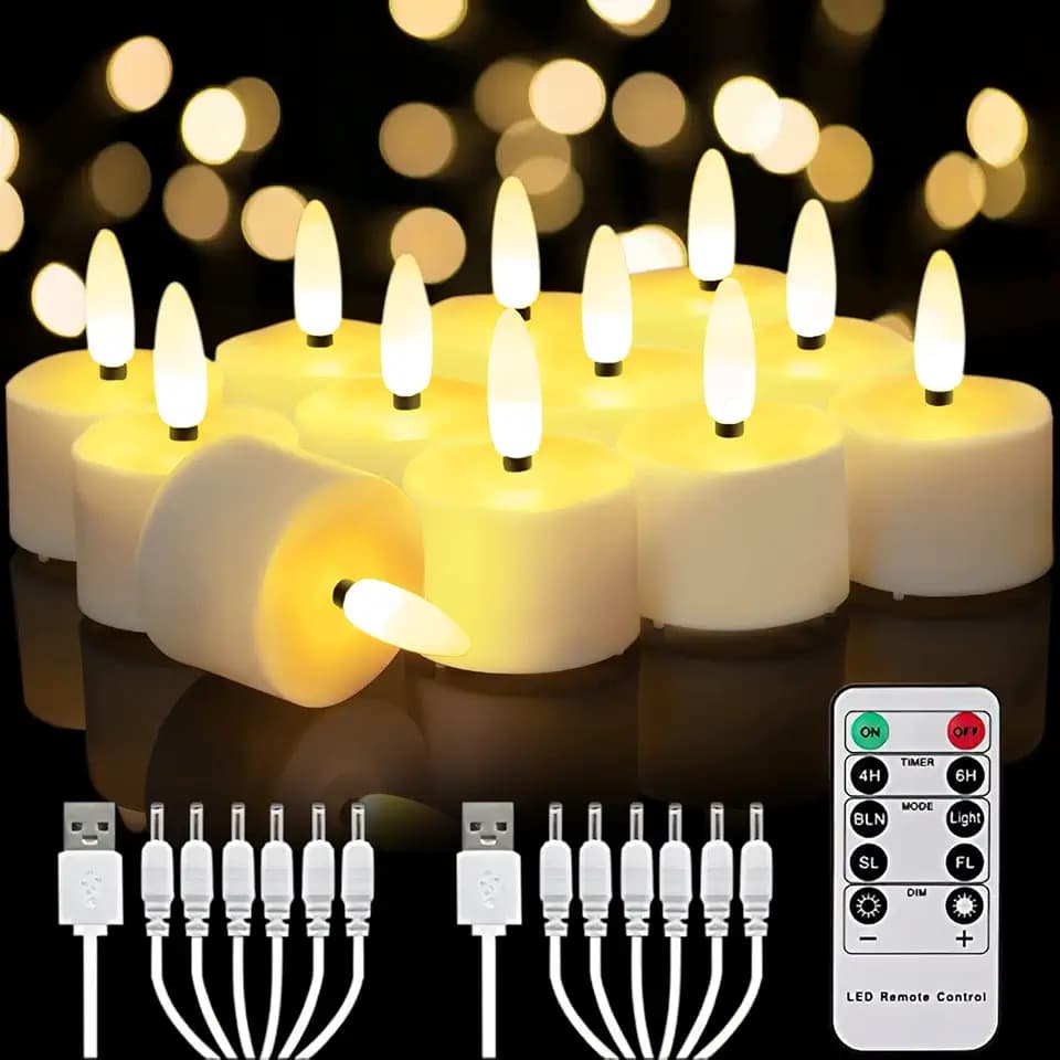 Homemory 12-Pack Rechargeable Tea Lights Candles with Remote, 4H/6H Timer
