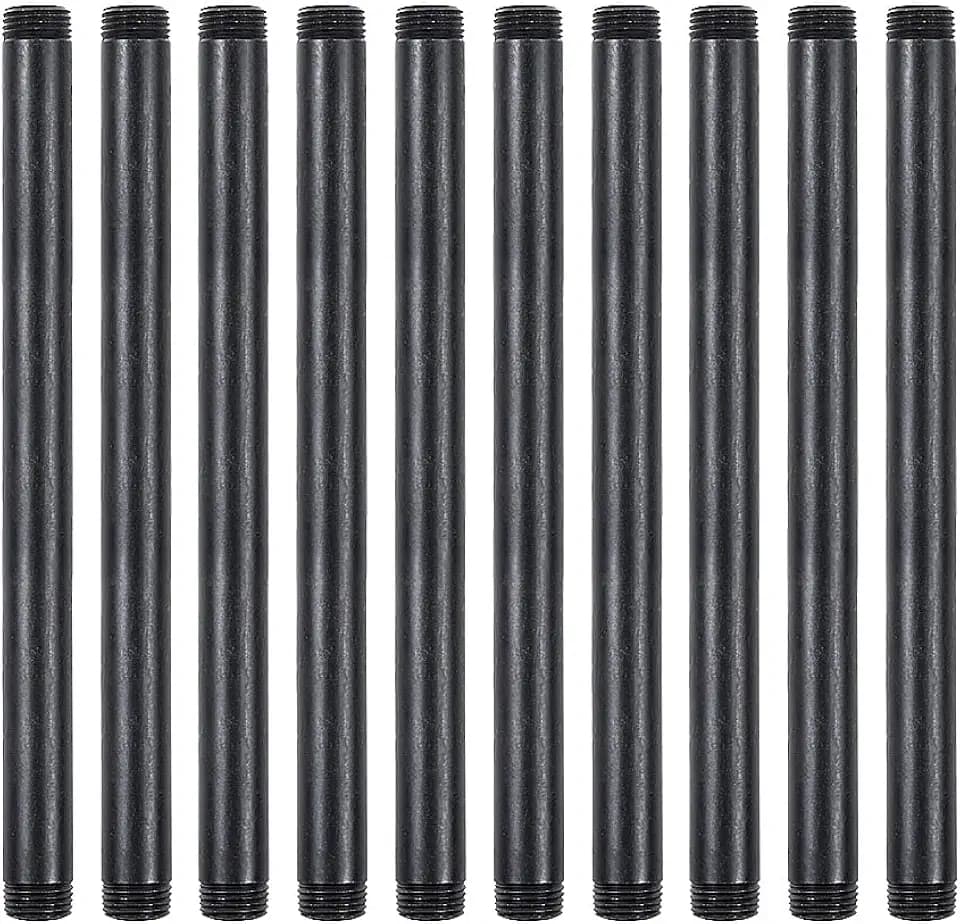 10 Pack 1/2 Inches x 10 Inches Black Malleable Steel Nipples Fitting, DIY Steampunk Industrial Vintage Style.