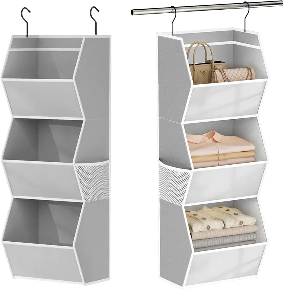 Closet Hanging Organizer with Pockets, 3 Shelf Hanging Clothes Organizers