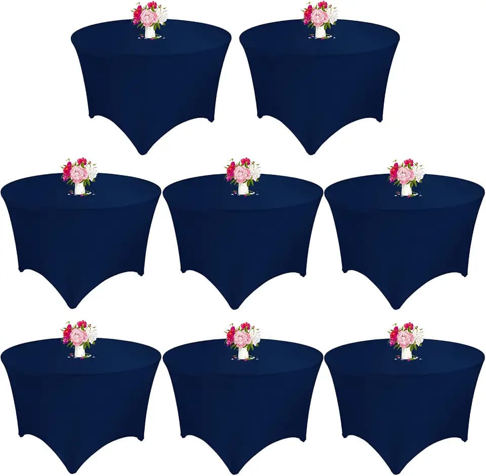 8 Pack 6FT Round Spandex Tablecloth 72" Round Elastic Table Cover Washable Wrinkle Resistant Fitted Table Cloth for Wedding Party Birthday Banquet Bar Events(Navy Blue)
