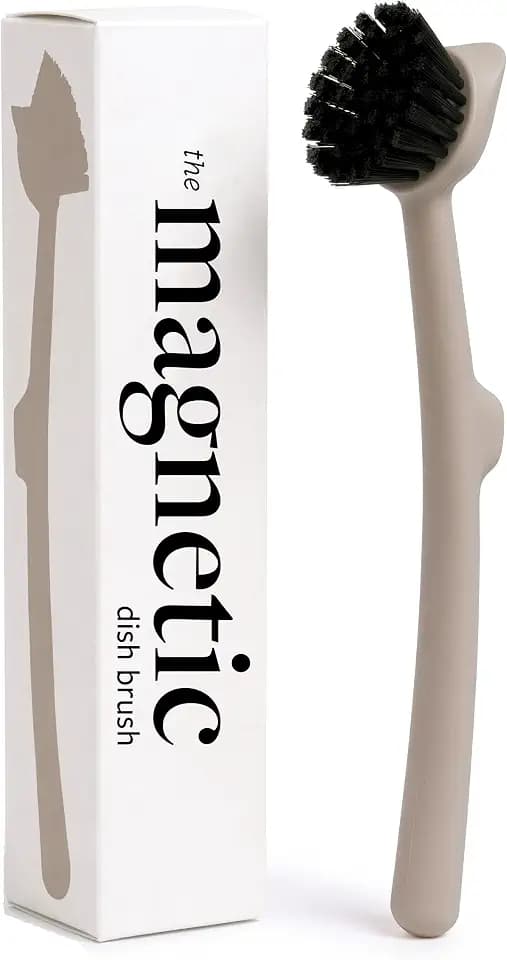 Earth & Mango Magnetic Dish Brush & Scraper, Snaps to Sink, Cacao Brown