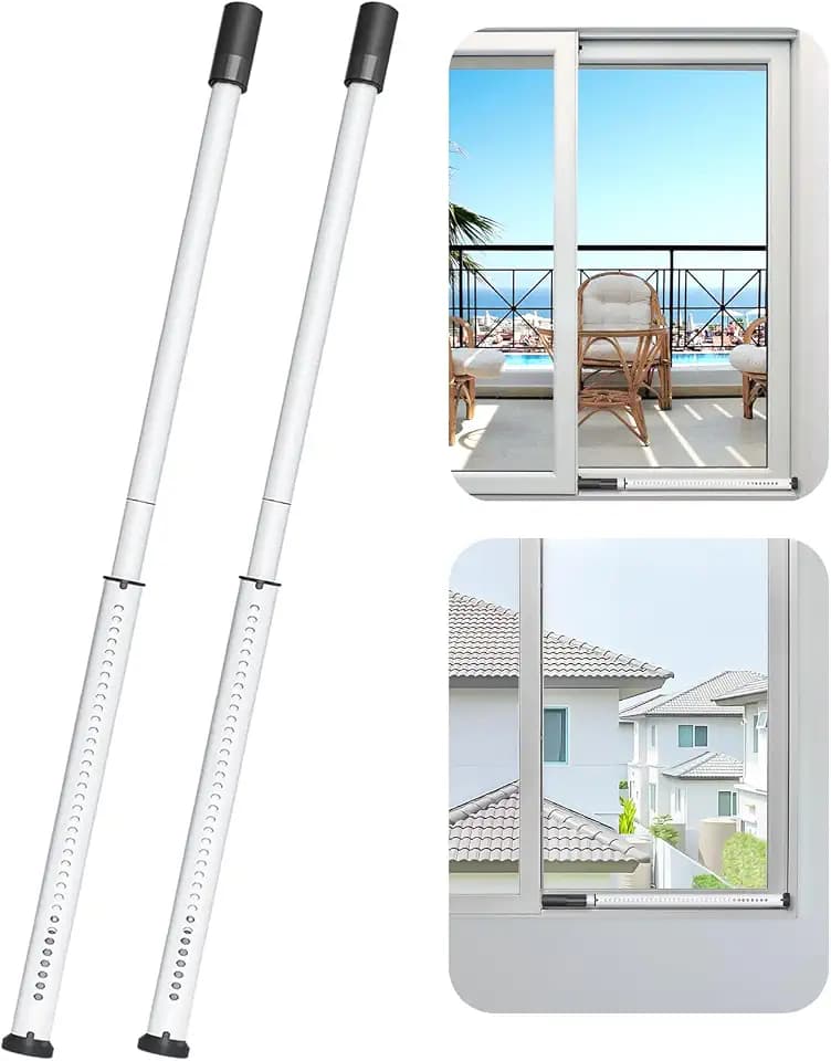 AceMining Sliding Door Security Bar,Heavy Duty Sliding Patio Door Lock Bar, 20-50inch Adjustable Multi-use Window Security Bars, Sliding Door Stopper,White,2Pack