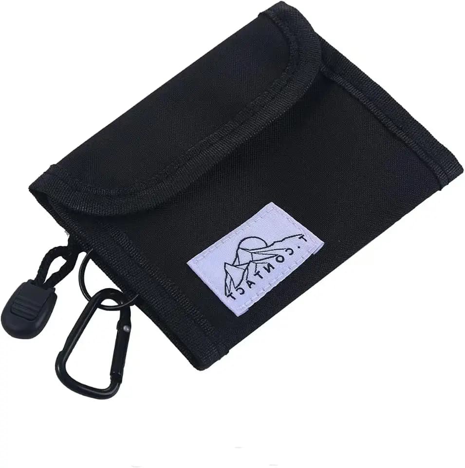 wallet,Teen Wallet with Coin Pocket,Kids Wallets for Boys Girls,RFID Trifold Canvas Outdoor Sports Wallet for Kids,Front Pocket Wallet with Magic Sticker (Black)
