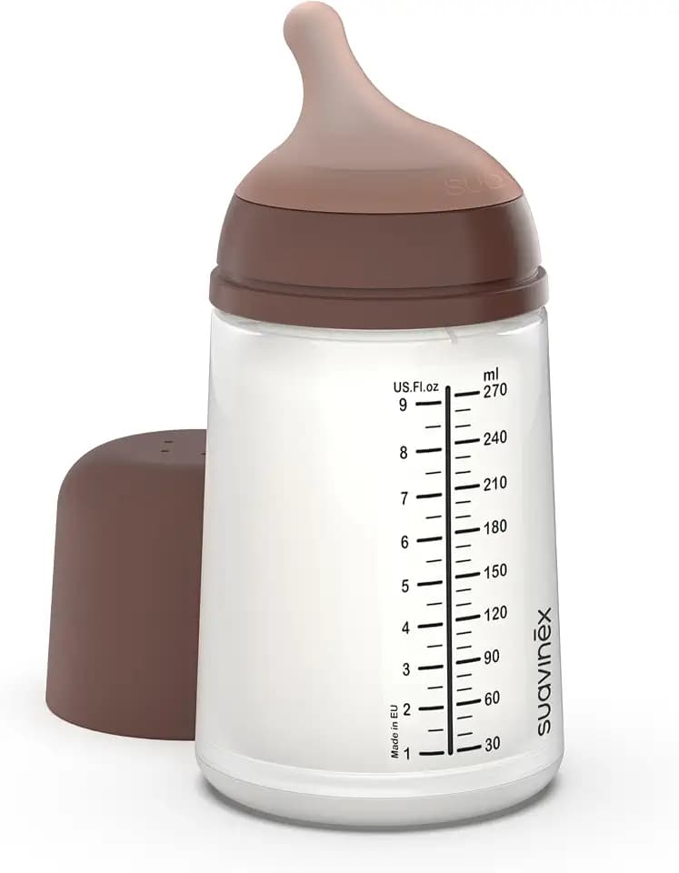 Suavinex, Anti-Colic Babyflasche Zero Zero,mit mittlerem Silikonsauger (M), für Babys ab 3 Monaten, Empfohlen für gestillte Babys und Flaschennahrung, 270 ml, Deep