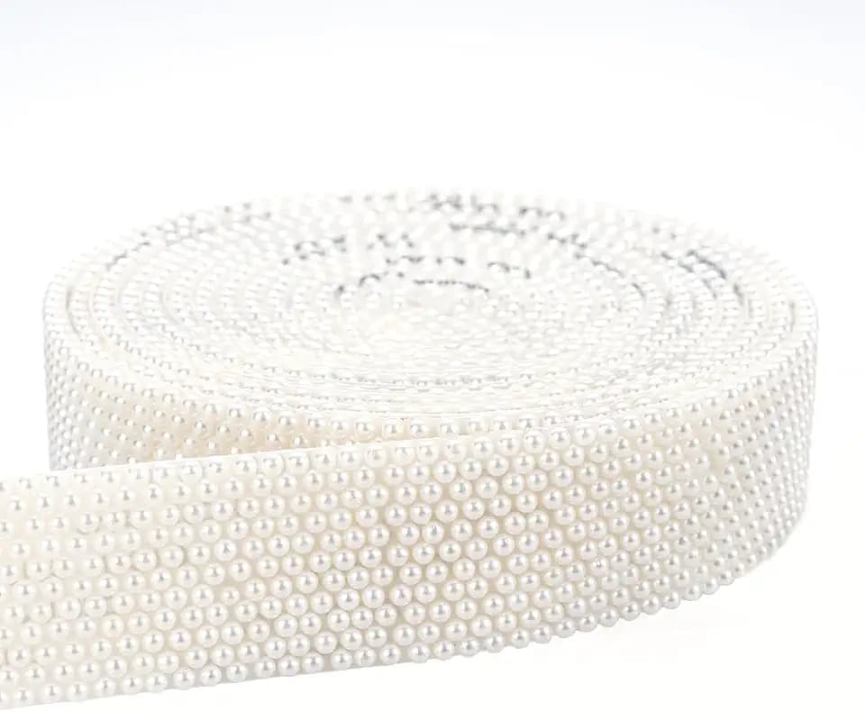 Novani Beige Pearls Self Adhesive Rhinestone Ribbon 1.14" Wide 3 Yards