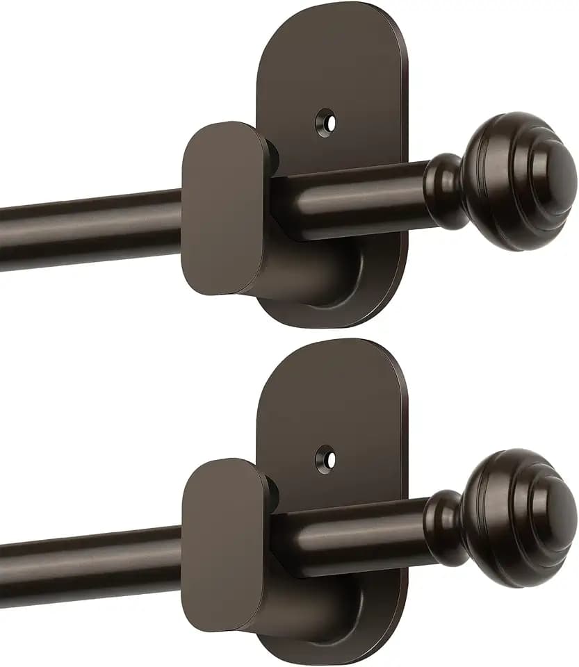 KAMANINA No Drill Curtain Rods 2 Pack 32-58", 3M Adhesive Brackets, Bronze