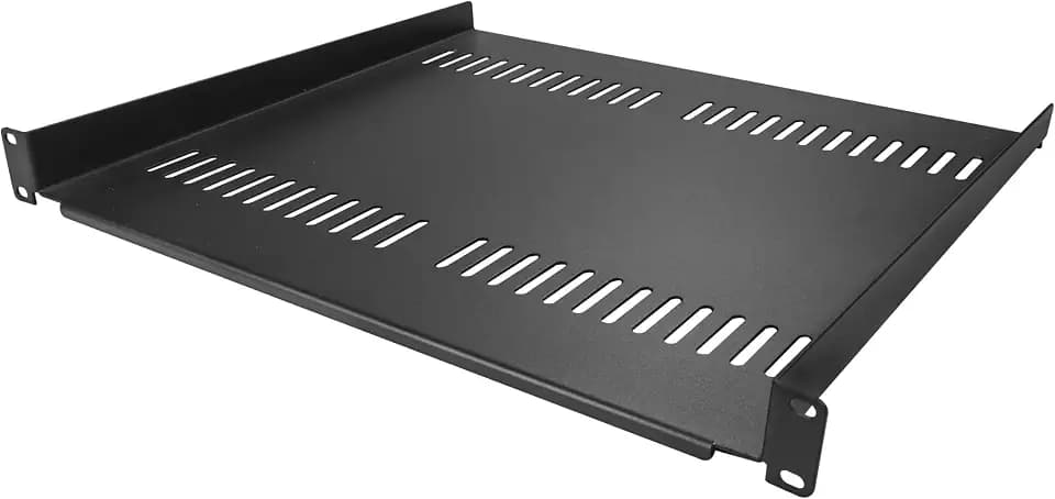 StarTech 1 HE Fachboden - Perforiertes Universal Rack Montage Regal für 19 Zoll Netzwerkschränke - Passiv Belüftet - Heavy Duty- Tragkraft 20 kg - 40cm Tiefe, Schwarz (CABSHELF116V)