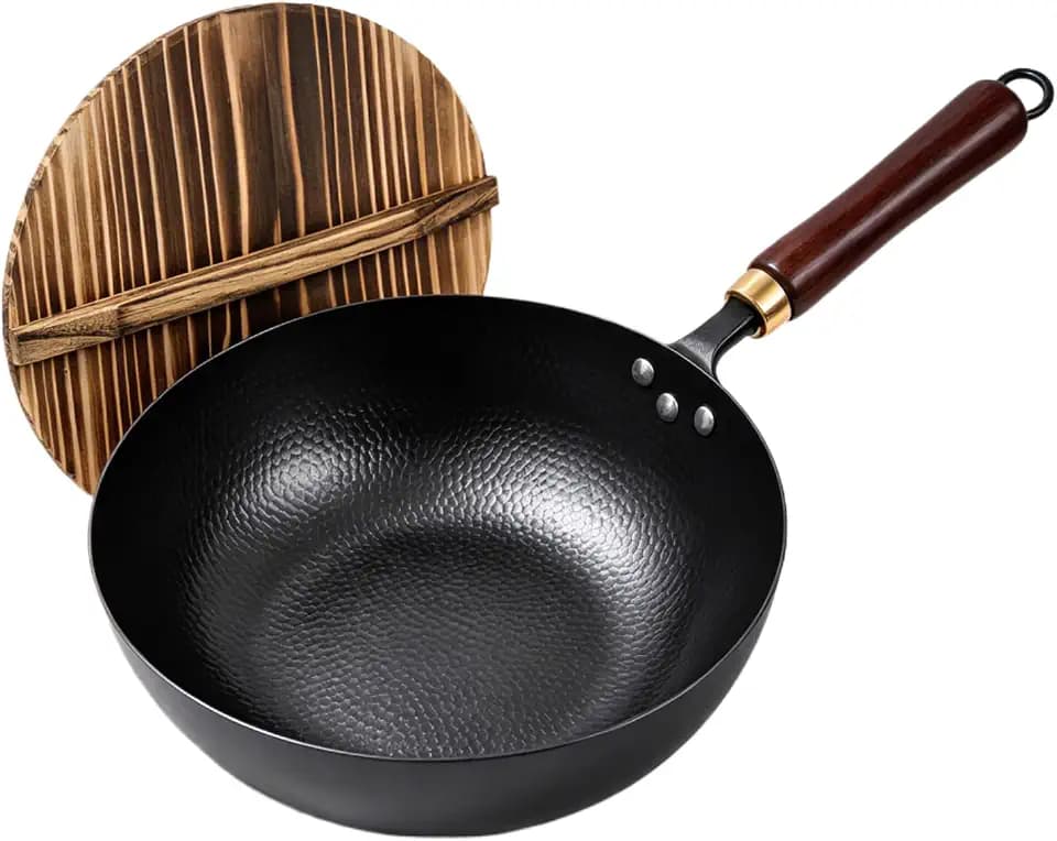Calmabode 10” Carbon Steel Wok, Hand-Hammered Texture, Pre-Seasoned
