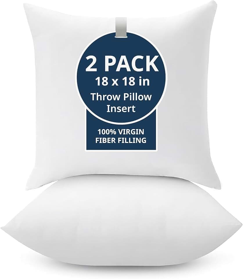 LANE LINEN Throw Pillow Inserts 18x18 2-Pack - Firm & Washable, White