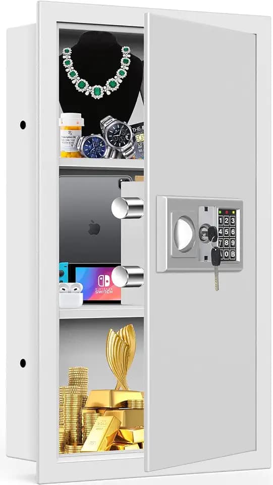 White 25.6" Tall Wall Safes Between the Studs 16" Centers with Combo Lock