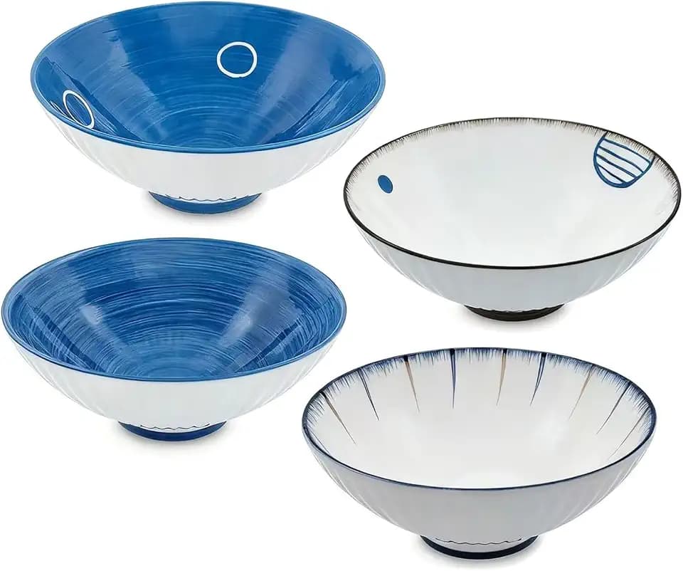 8 Inch 38OZ Ceramic Bowl Set of 4, Ideal for Ramen Pho Udon Noodle