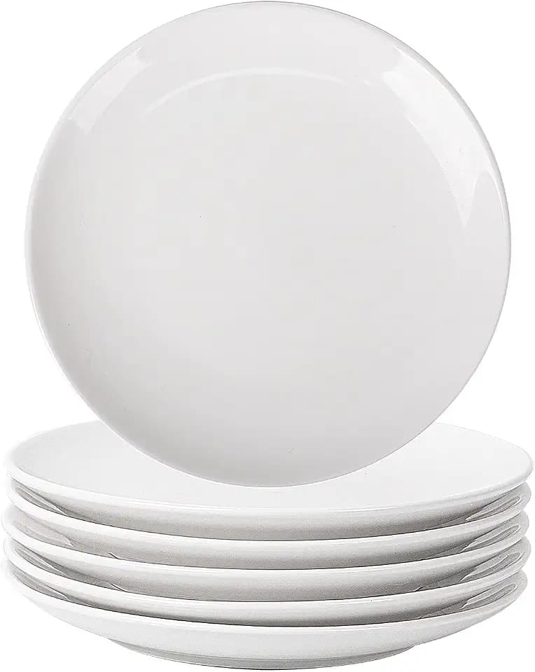 DELLING 10 Inch White Dinner Plates Set of 6, Porcelain Round Plates - Microwave, Dishwasher & Oven Safe - Chip Resistant Ceramic Plates for Everyday Dining, Party, Family Meals