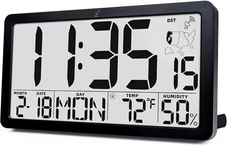 Atomic Digital Wall Clock, Battery Operated with Temperature & Humidity