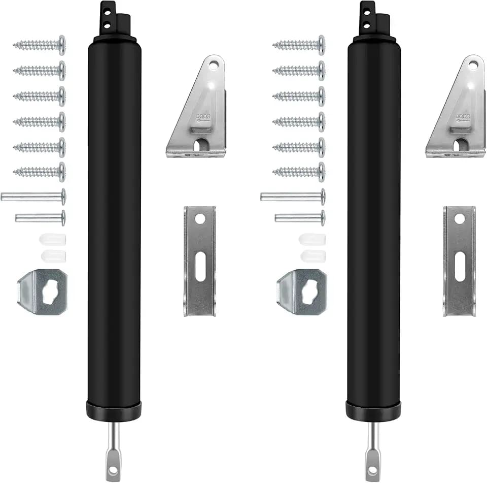 2 PCS Screen and Storm Door Closer Kit, Heavy Duty Pneumatic Screen and Storm Door Closer, Screen and Storm Door Push Button Latch Set Replacement Kit, Adjust Smooth Closing Speed (Black)